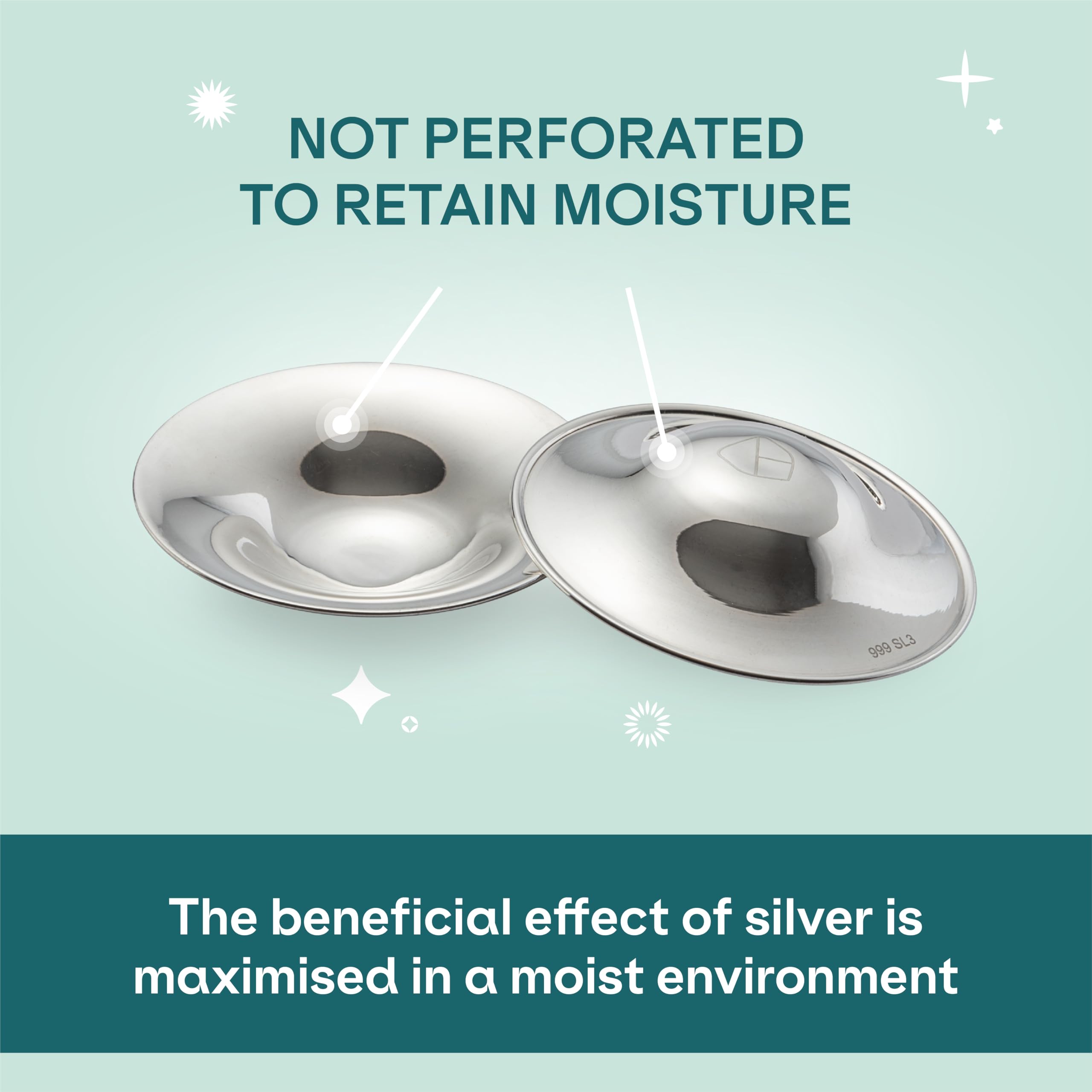 Koala Babycare silver nursing cups close-up shows pure silver surface.