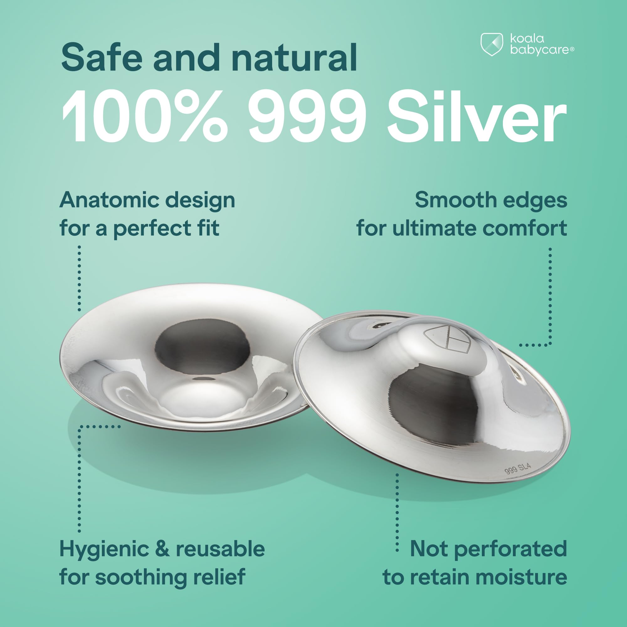 Inner view of Koala Babycare silver nursing cups showing non perforated design