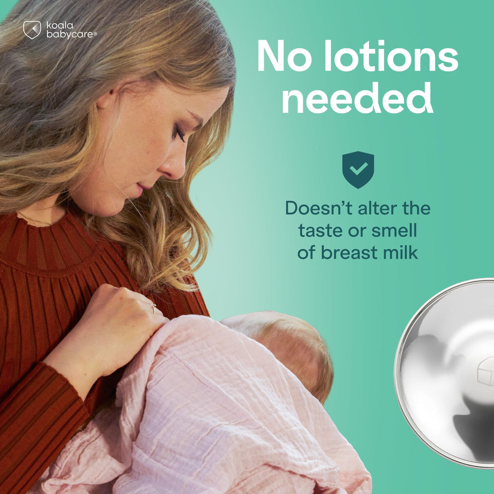 Koala Babycare silver nursing cups worn under clothing to prevent friction