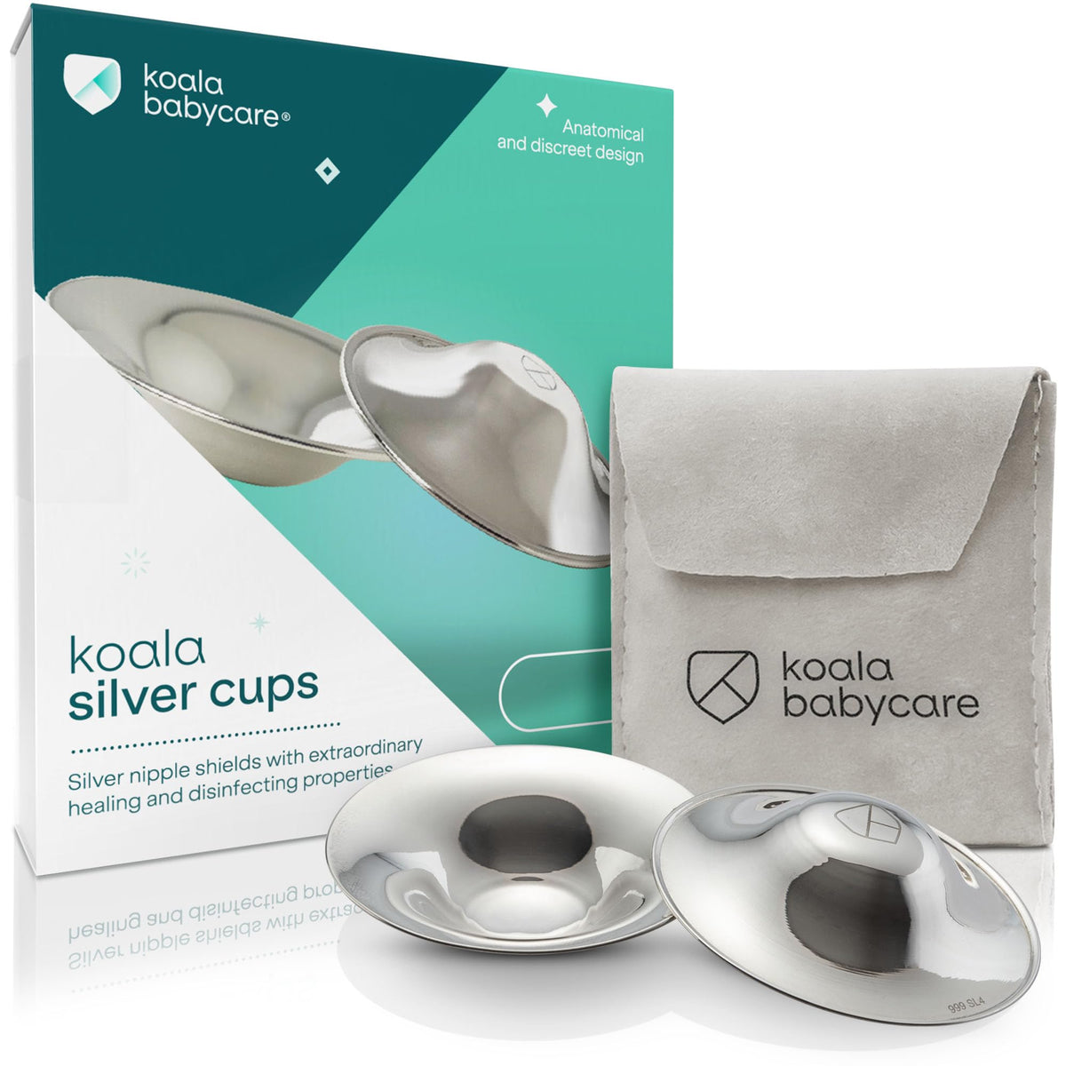 Koala Babycare silver nursing cups regular size on bra for discreet nipple protection and comfort