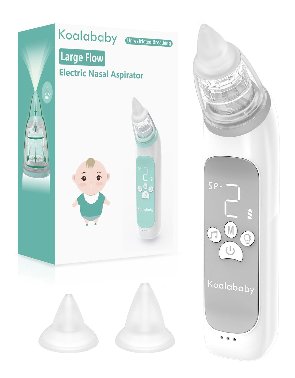 Koalababy electric nasal aspirator front view with large-flow design for quick nose cleanup