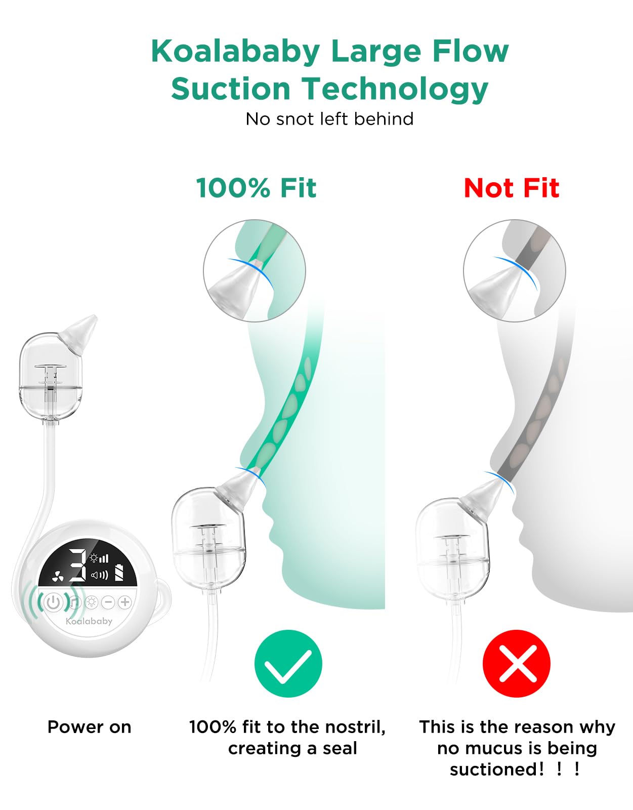 Koalababy electric nasal aspirator one-button start simplifies daily nasal care.