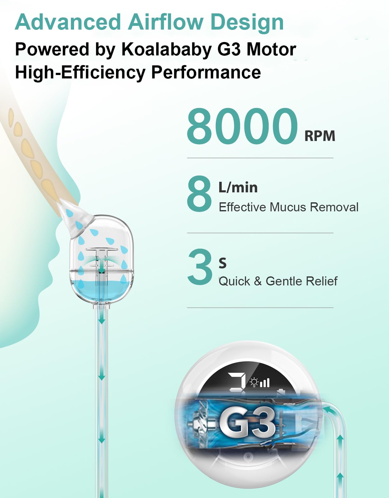 Koalababy electric nasal aspirator soft tips for delicate noses and comfort.