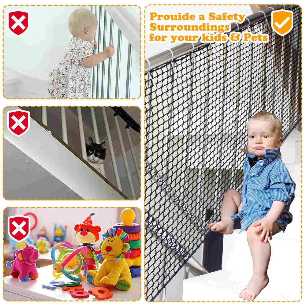 Kobadi balcony netting hole-size close-up demonstrates safe small openings for children and pets.