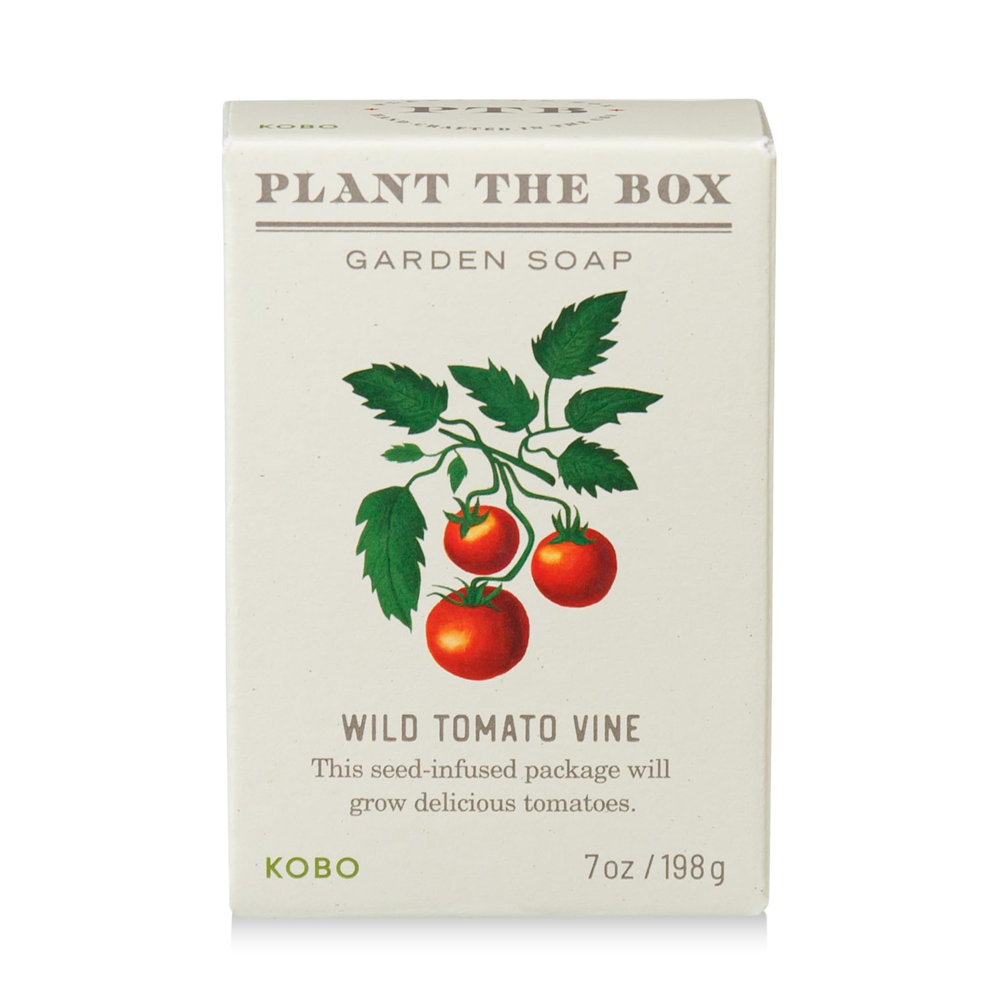 KOBO Plant the Box Wild Tomato Vine Bar Soap gift-ready packaging appeals to eco-conscious shoppers.