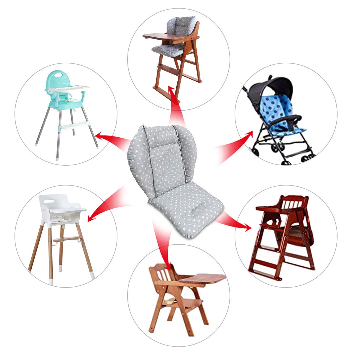 Kocpudu gray-stars pattern design enhances any high chair.