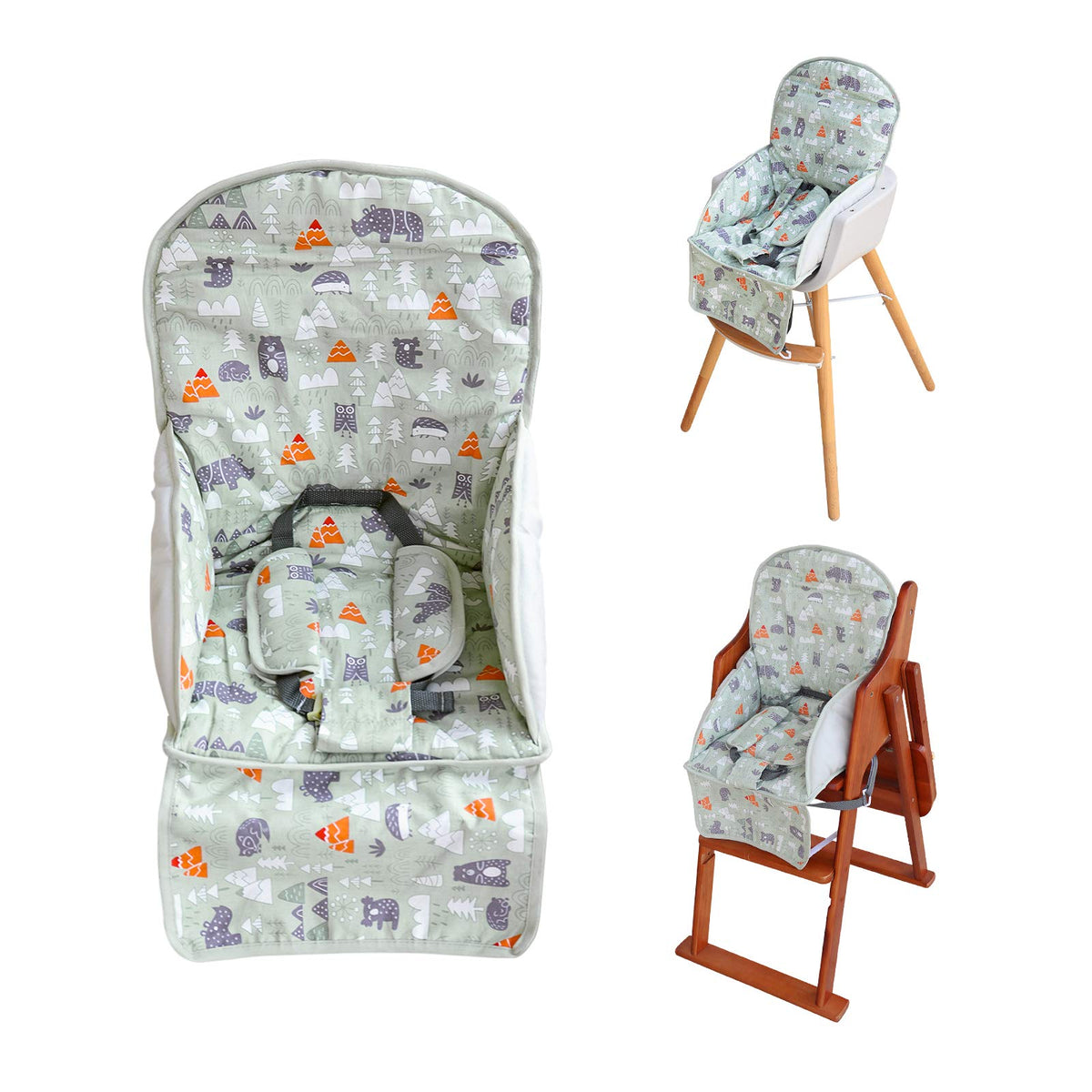 Kocpudu High Chair Pad front view shows soft, breathable cotton for comfortable meals.
