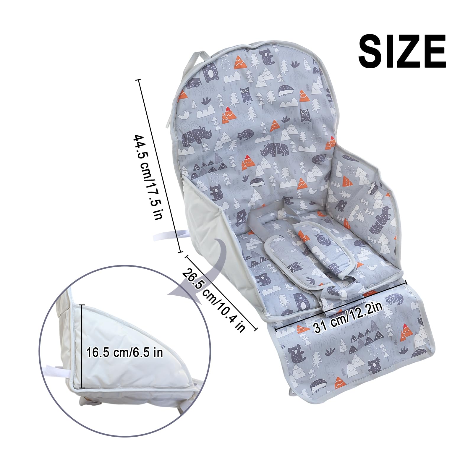 Kocpudu high chair pad in use on baby chair during meals.