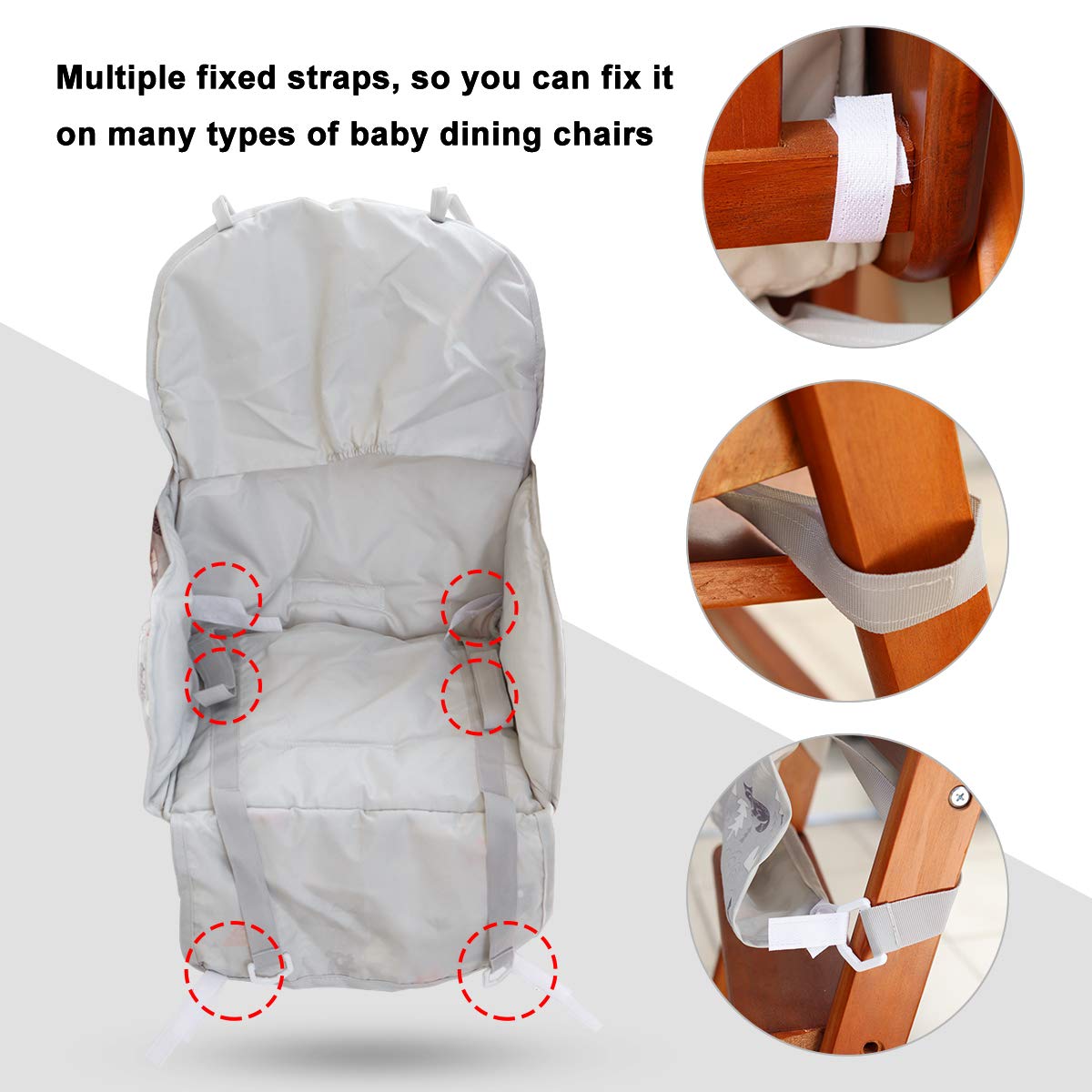 Kocpudu high chair pad seat belt design helps prevent falls during meals.