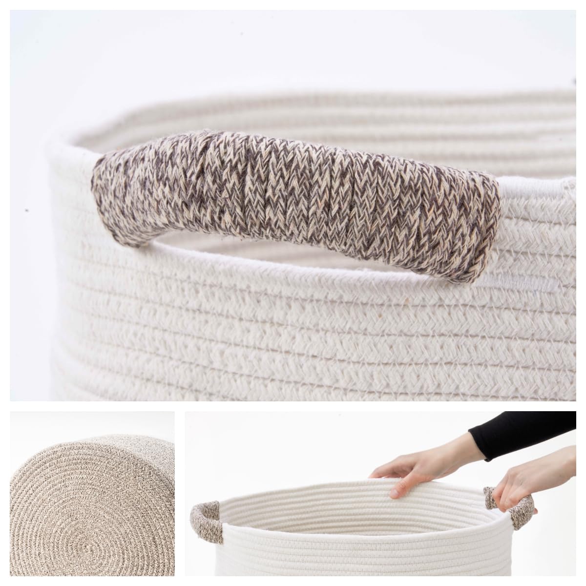 Kodomoore Blanket Basket closeup shows soft cotton rope texture and premium feel.