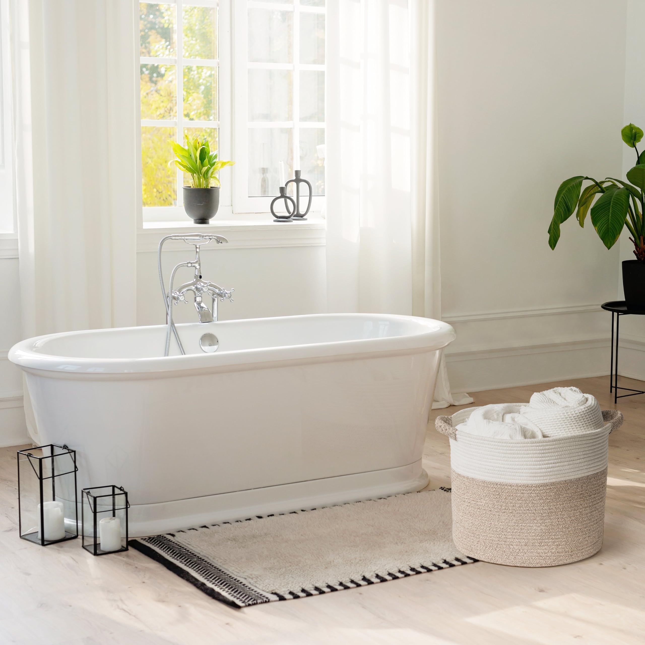 Kodomoore Blanket Basket in living room scene enhances cozy storage and décor.