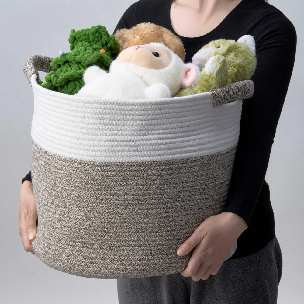 Kodomoore Blanket Basket with toys shows compact toy organization.