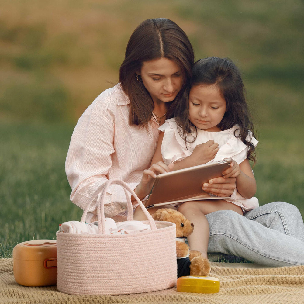 Kodomoore diaper caddy keeps baby clothes neatly stored and within reach
