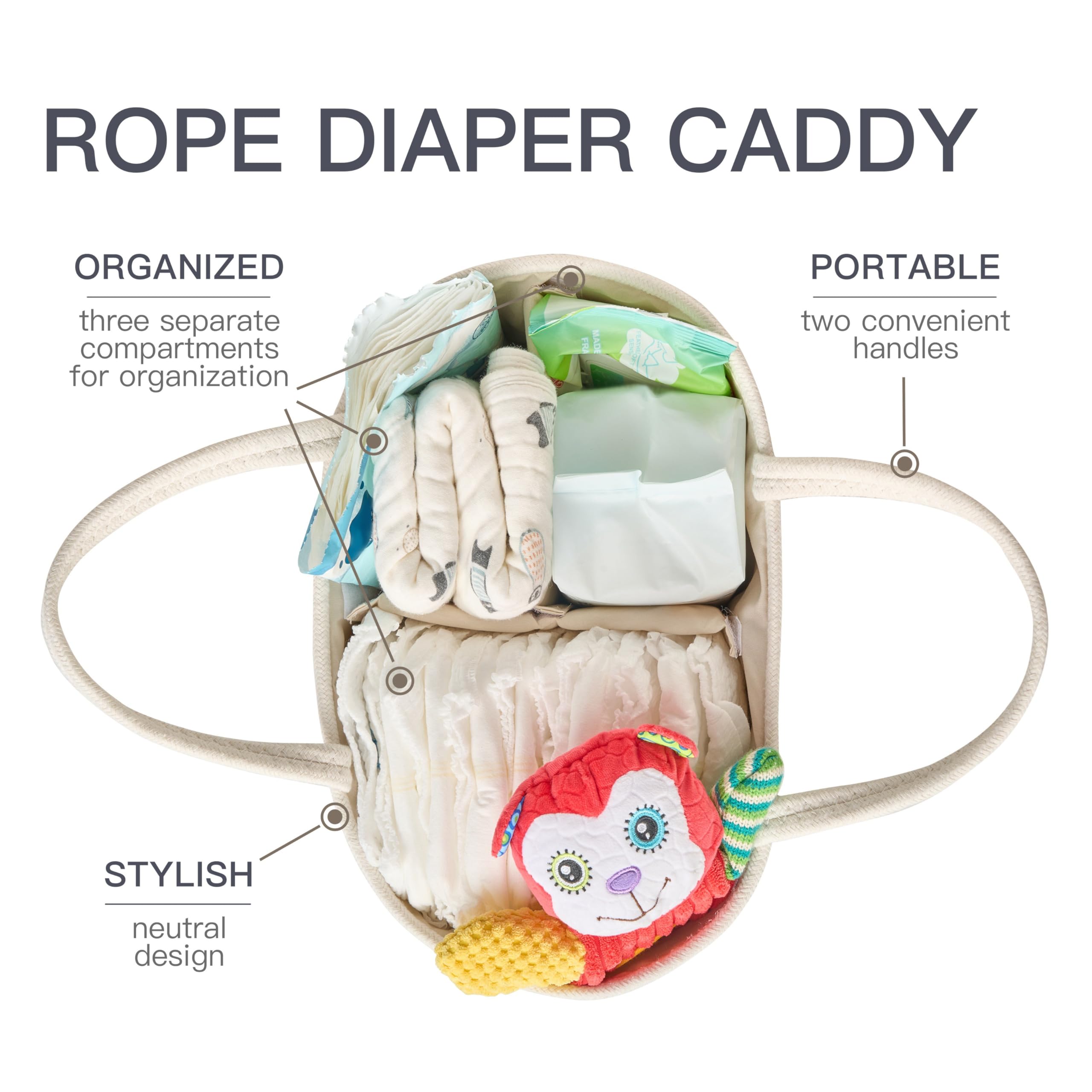 Kodomoore diaper caddy inner compartments keep items neatly organized for quick changes.
