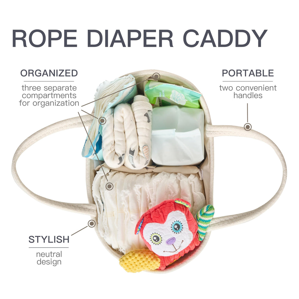 Kodomoore diaper caddy inner compartments keep items neatly organized for quick changes.