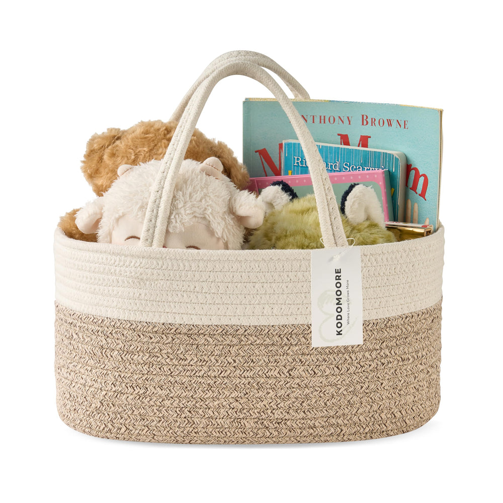 Kodomoore diaper caddy registry-friendly empty gift basket for baby showers.