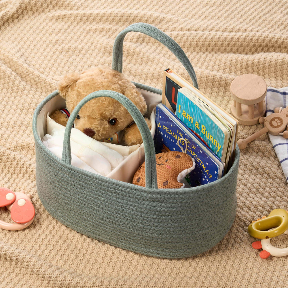 Kodomoore diaper caddy on registry display suited for baby showers.