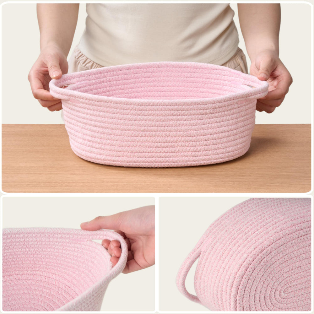 Kodomoore baby shower gift setup using pink baskets for stylish gifting.