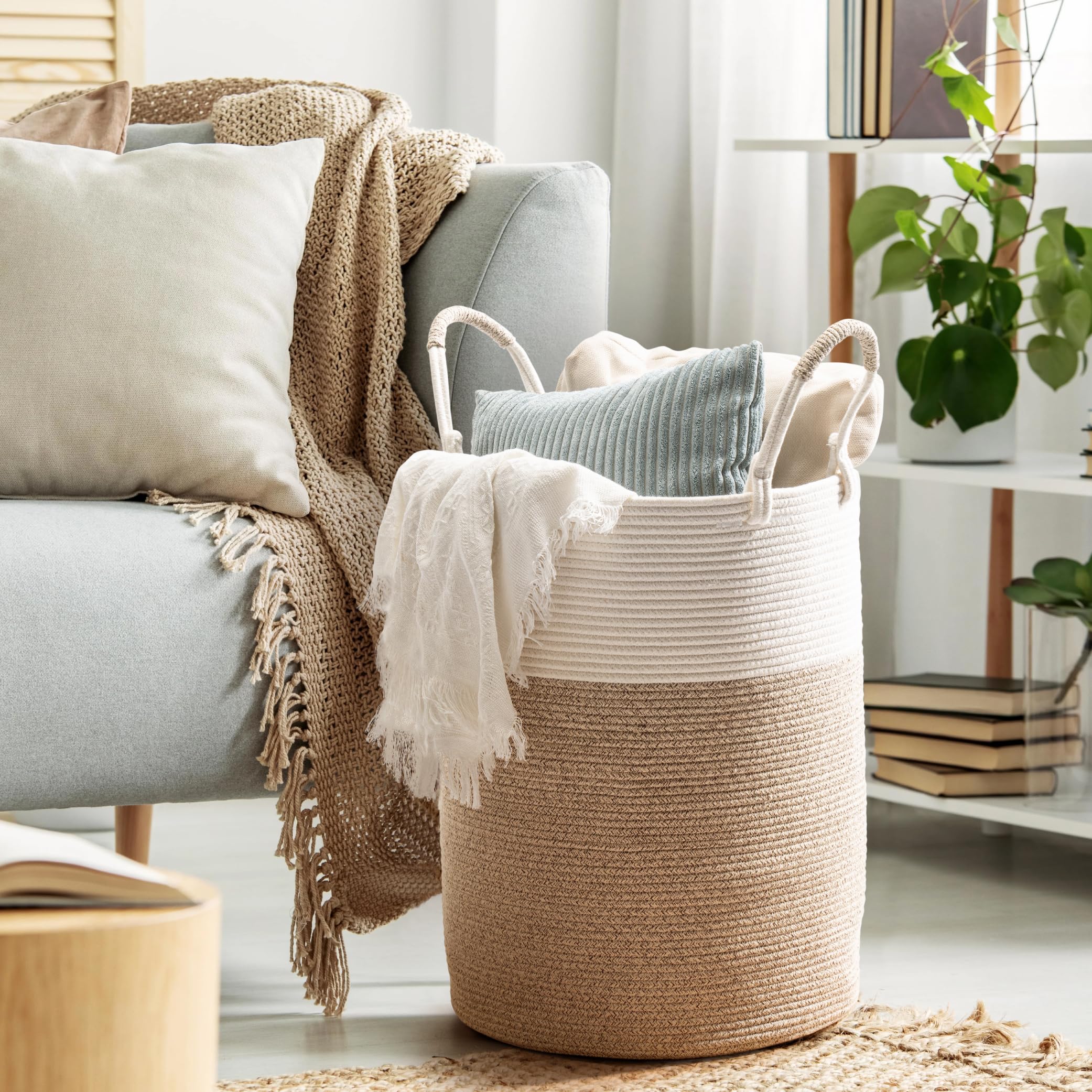 Kodomoore laundry basket cotton rope durability supports long-lasting storage.