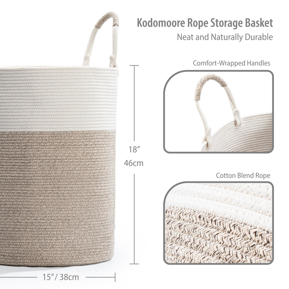 Kodomoore laundry basket size 15x18 inches fits blankets, clothes, and toys.