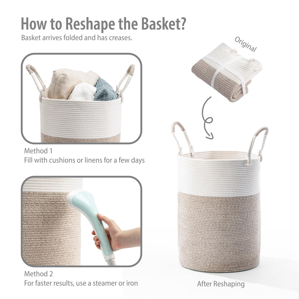 Kodomoore laundry basket demonstrates tidy storage in a neatly organized room.