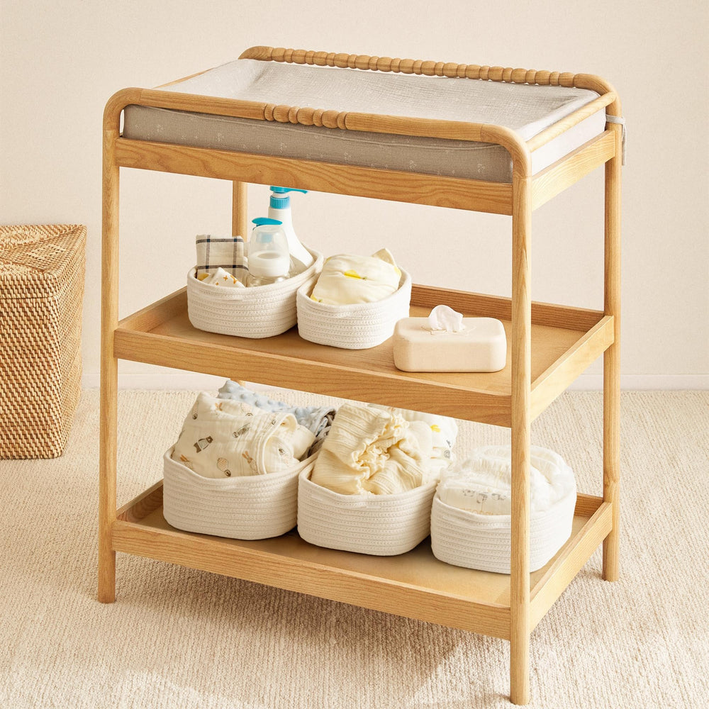 Kodomoore storage basket set soft cotton rope finish adds safe tactile feel.