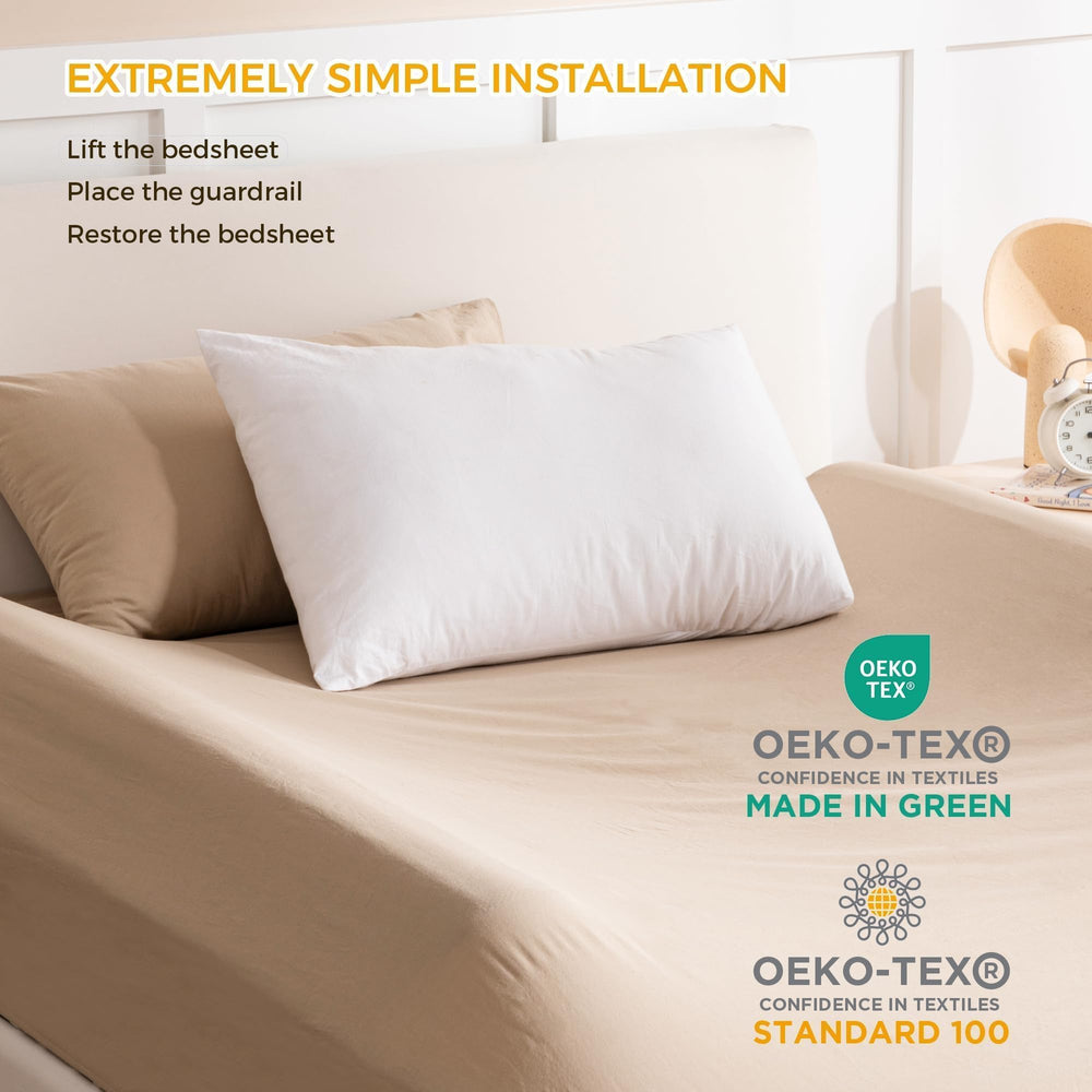 Kohentact dual-non-slip-pads keep bumpers steady along the mattress edge