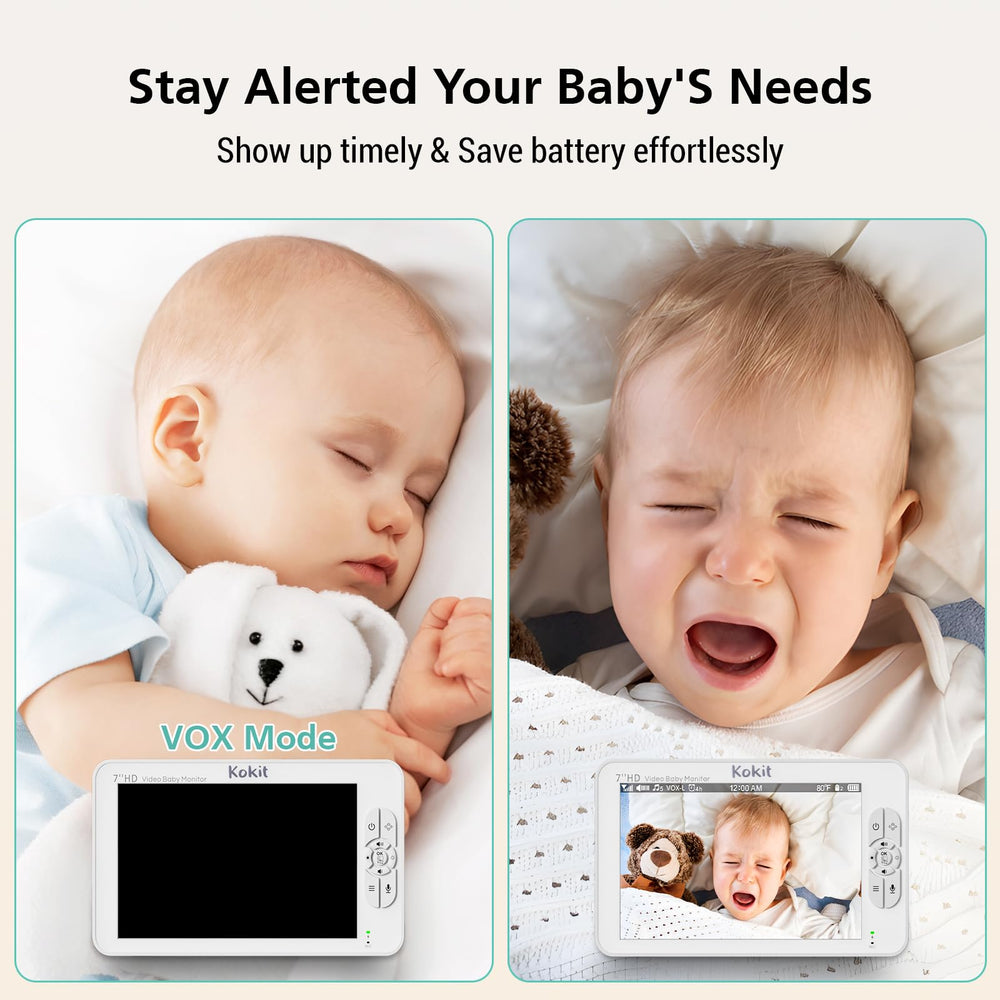 Kokit night vision with VOX mode reveals sleeping baby in darkness.