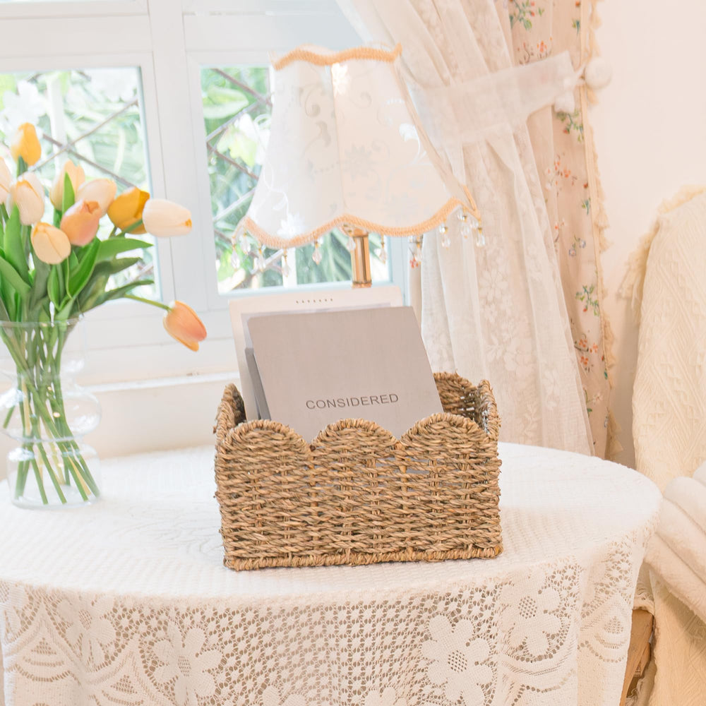 KOKODO handwoven scallop wicker seagrass edge close-up highlighting natural texture