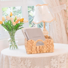 KOKODO Set of 2 scallop woven baskets on shelf adds decorative texture to living room
