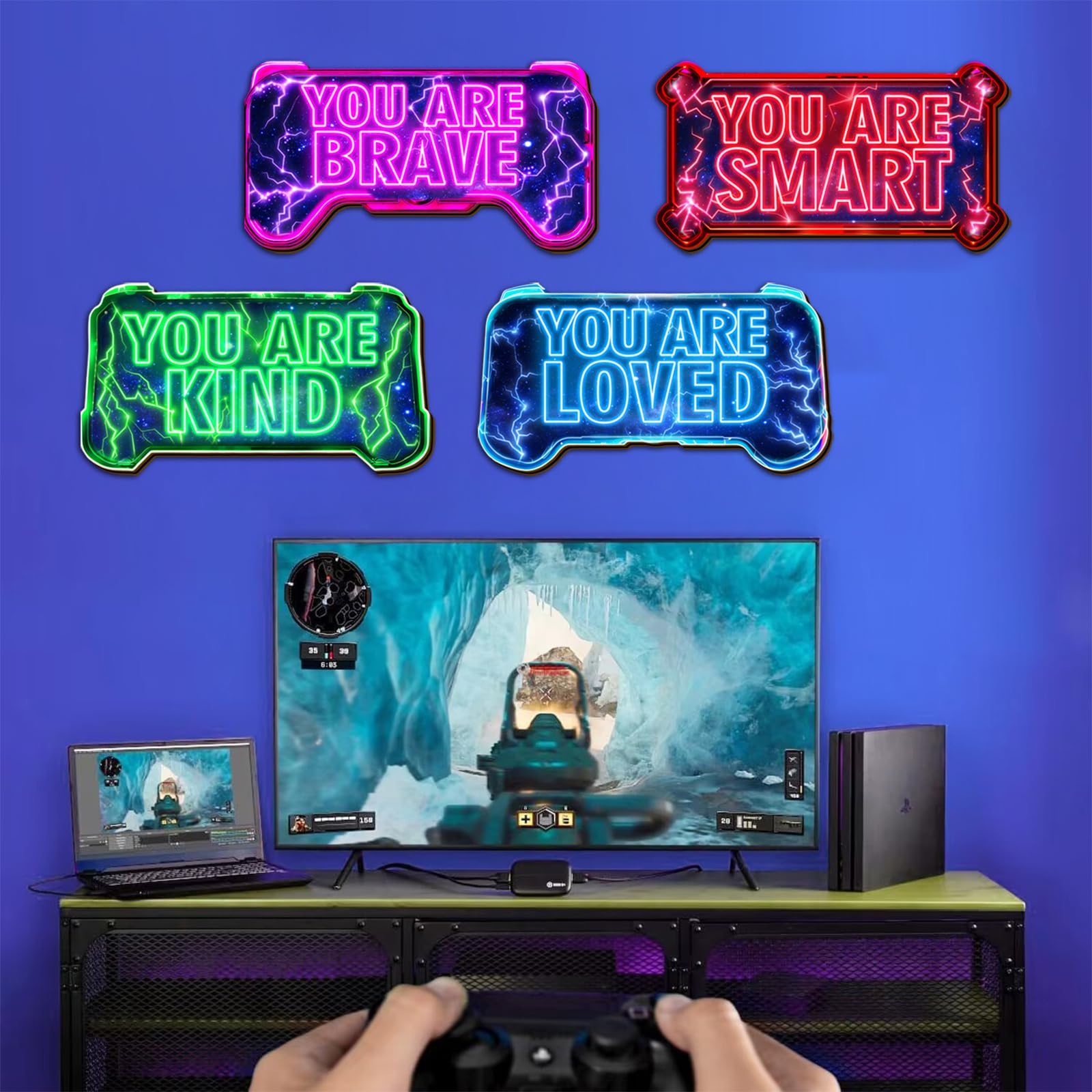 Kokolap neon game controllers wall art set brightens the gaming space