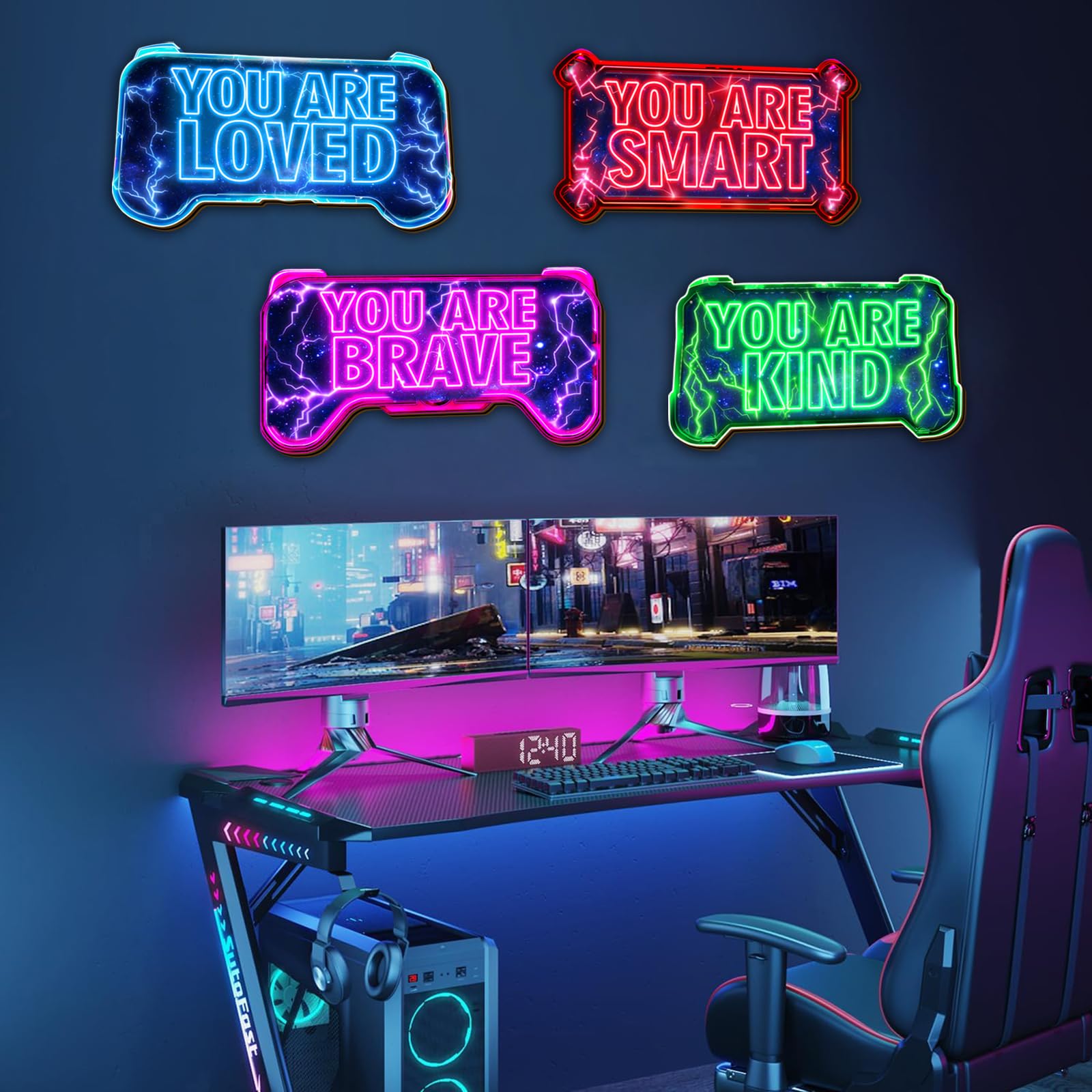 Kokolap neon quote signs paired with wooden base