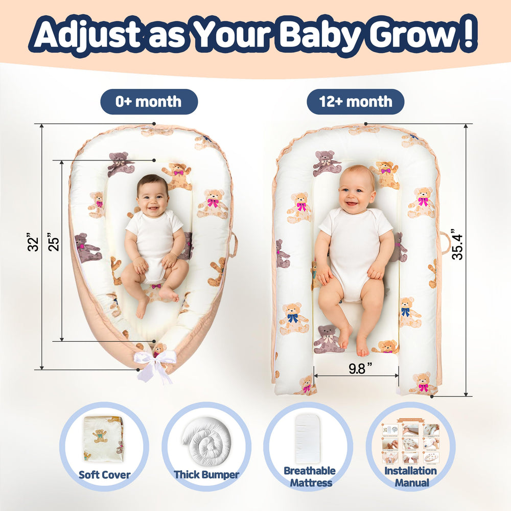 Kombi Baby Lounger ivory showing 1.6-inch base providing gentle support.