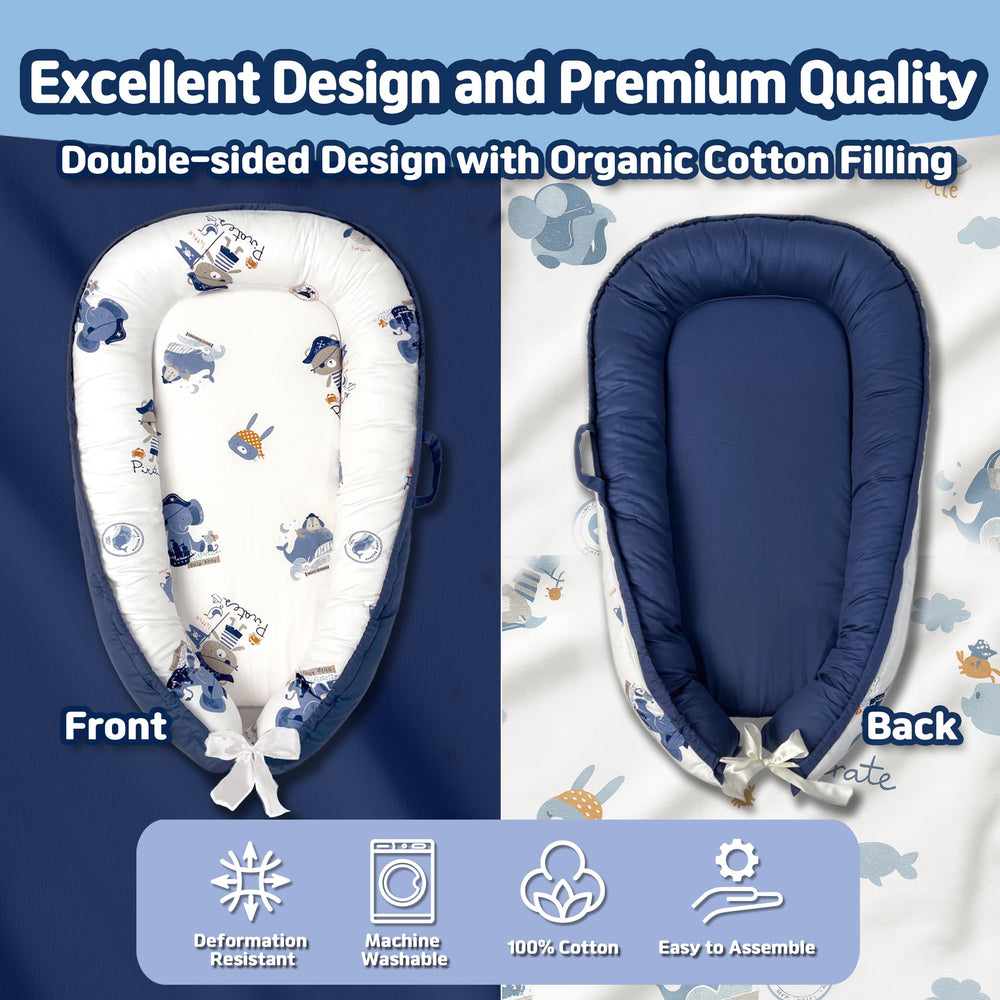 Kombi blue nest with 360° bumpers for gentle, snug support during play.