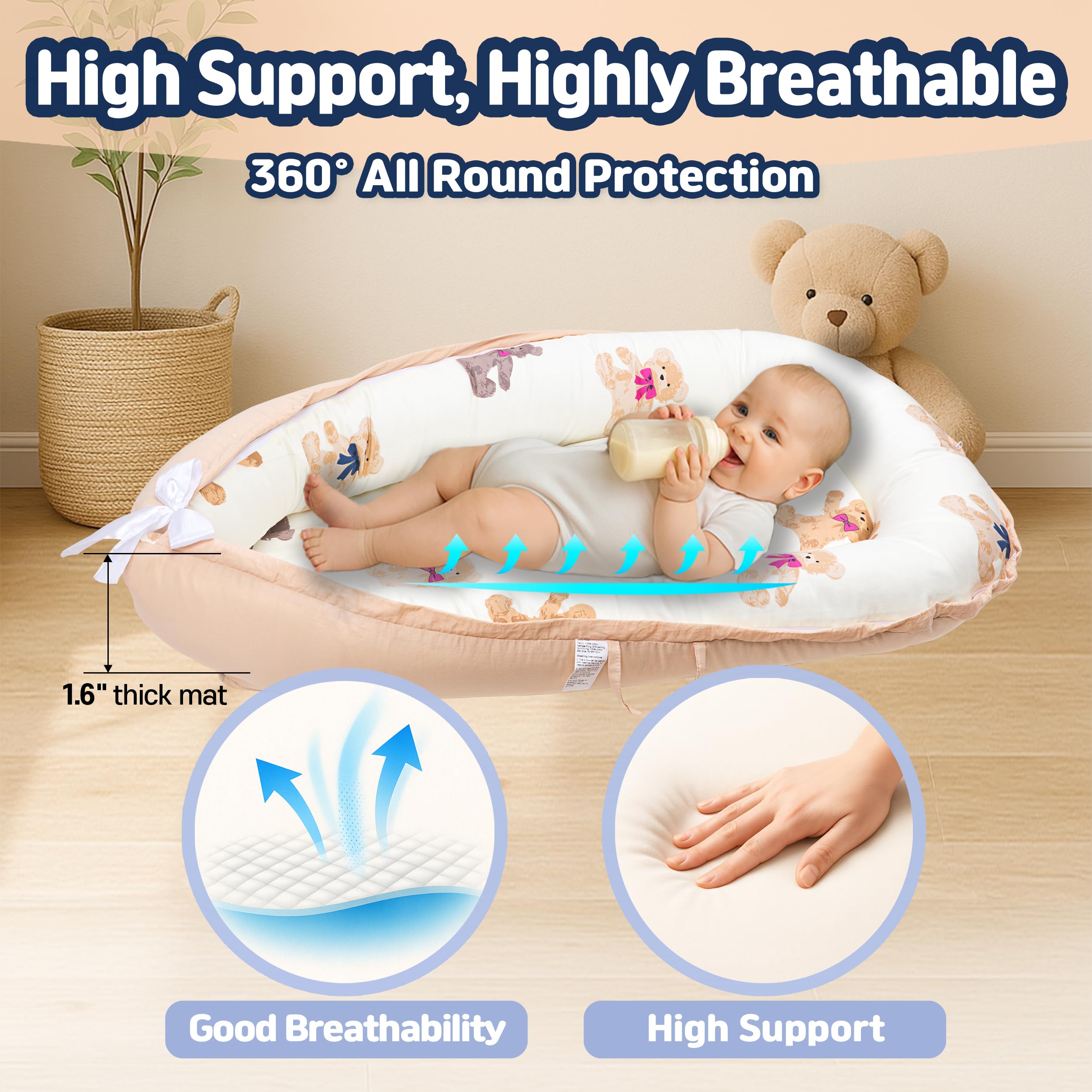 Kombi Baby Lounger ivory with removable double-sided cover for easy seasonal changes.