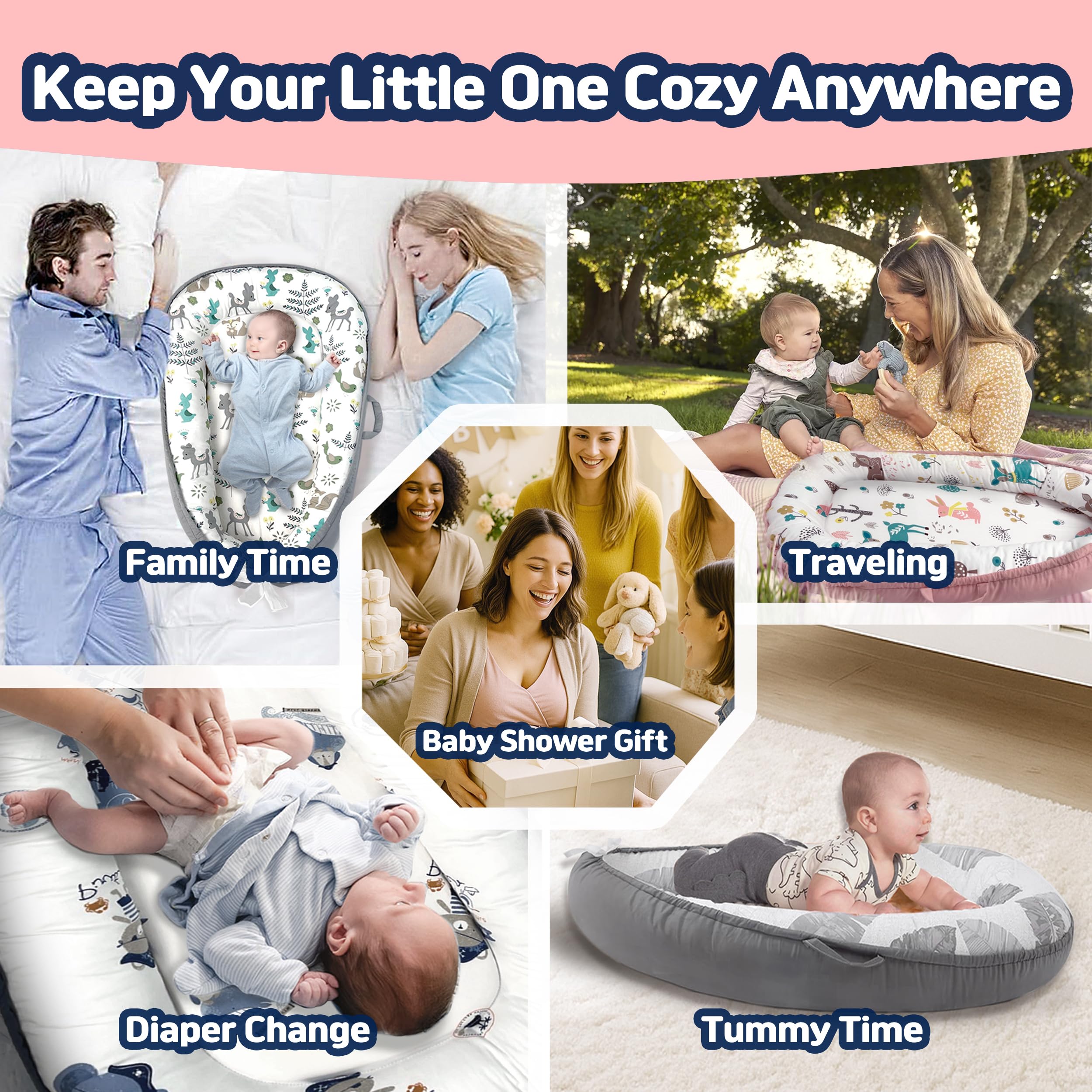 Kombi Baby Lounger Nest double-sided cover demonstrates seasonal versatility.