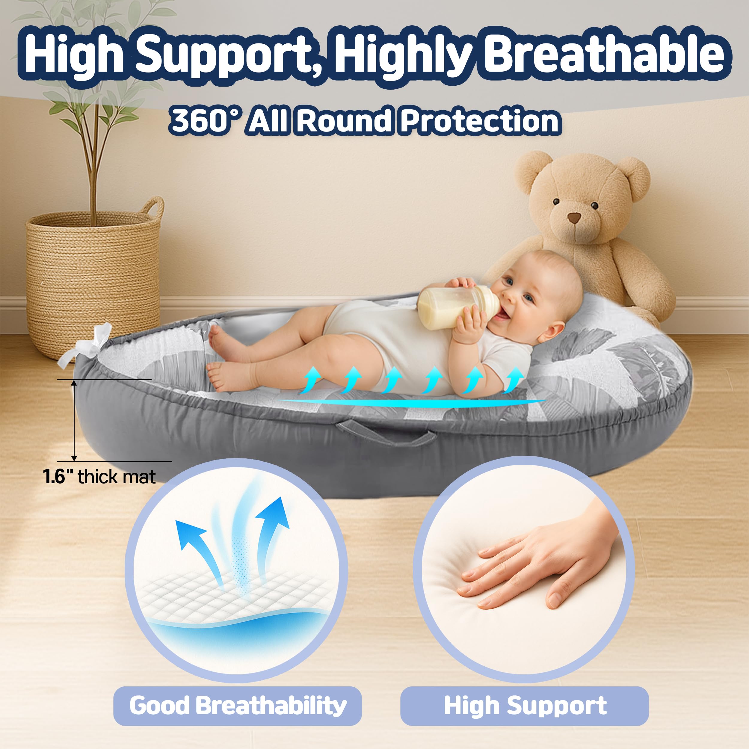 Kombi Baby Lounger sponge base mat detail showcases soft padding for tummy time.