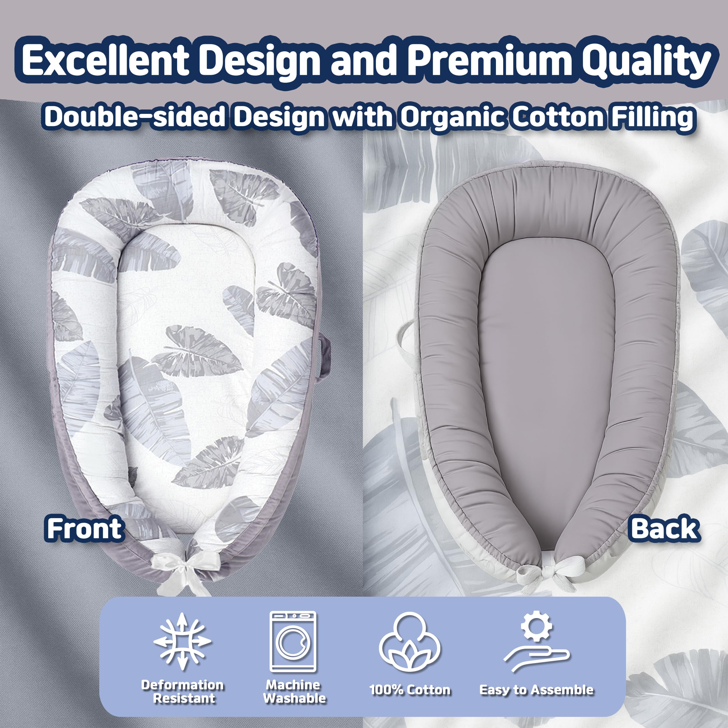 Kombi Baby Lounger womb-design close-up emphasizes snug support for calmer newborn moments.