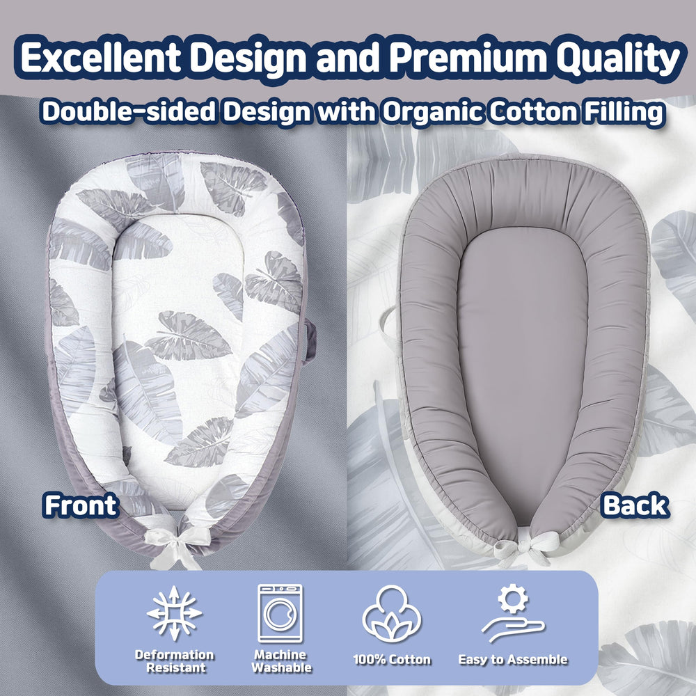 Kombi Baby Lounger womb-design close-up emphasizes snug support for calmer newborn moments.
