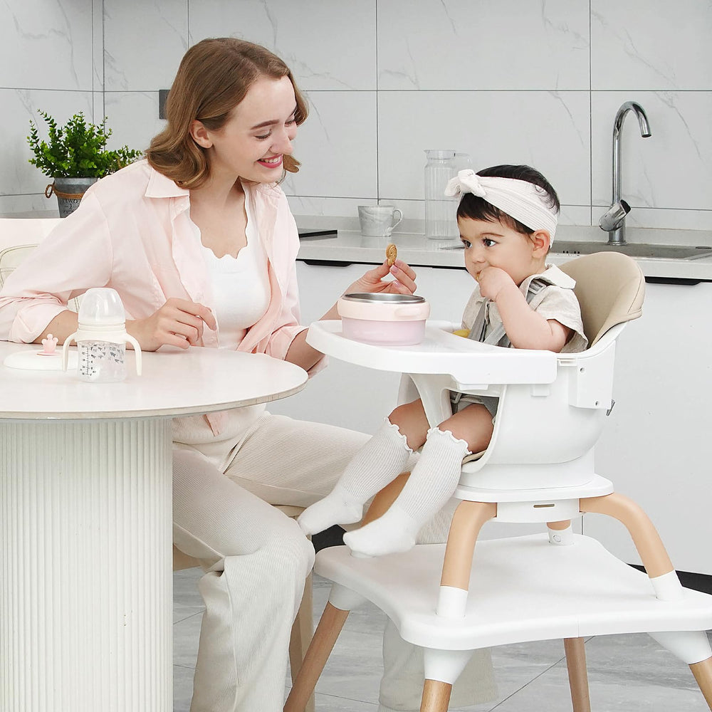 Komcot baby high chair 360-degree rotating seat enables easy access to meals