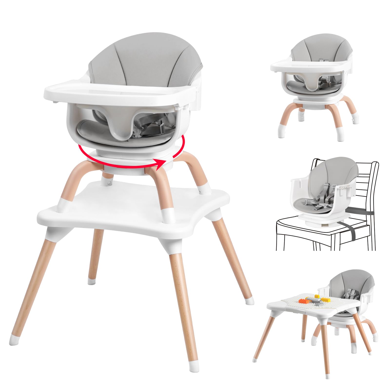 Komcot baby high chair 7in1 convertible setup for feeding and play.
