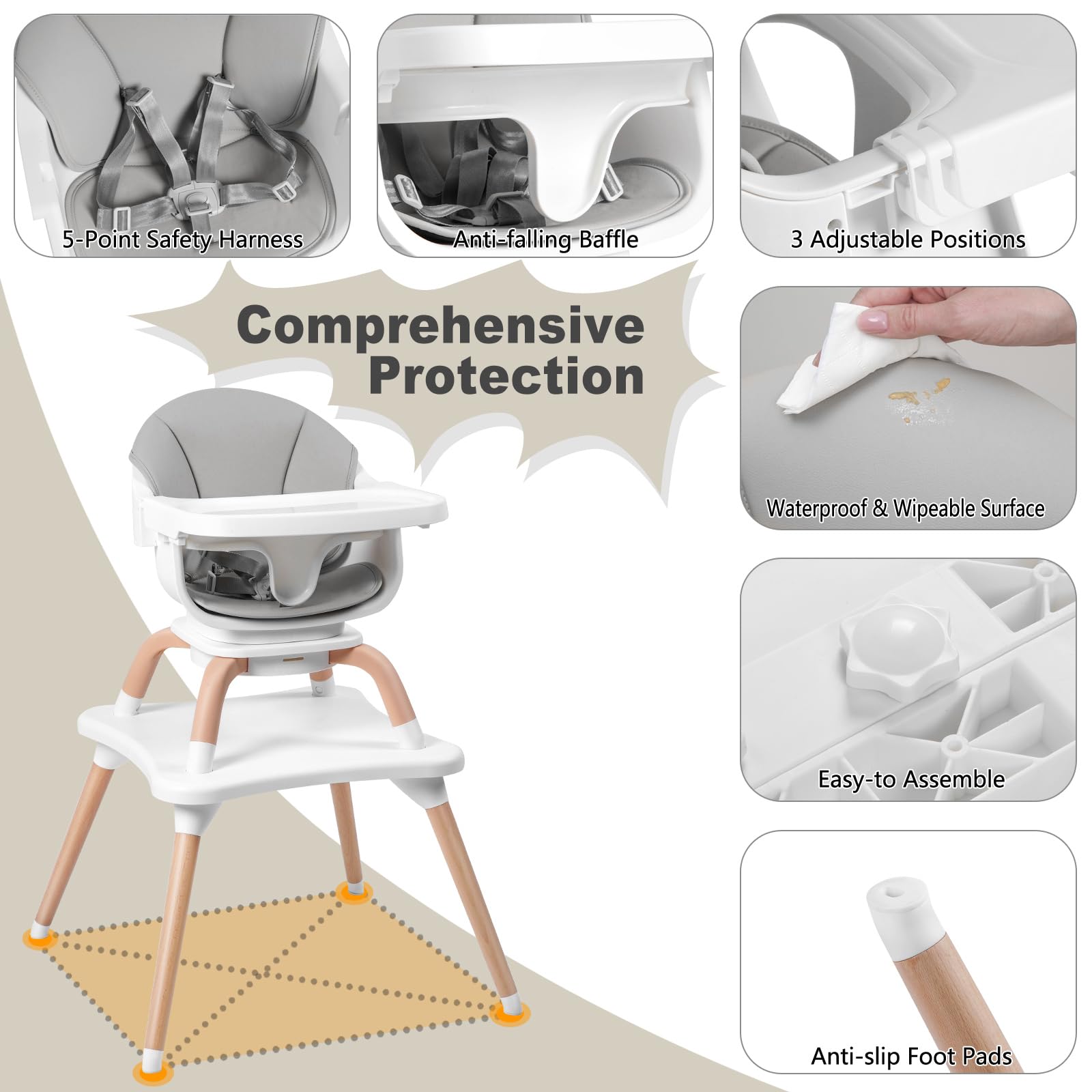 Komcot anti-slip base keeps the chair steady on floors.
