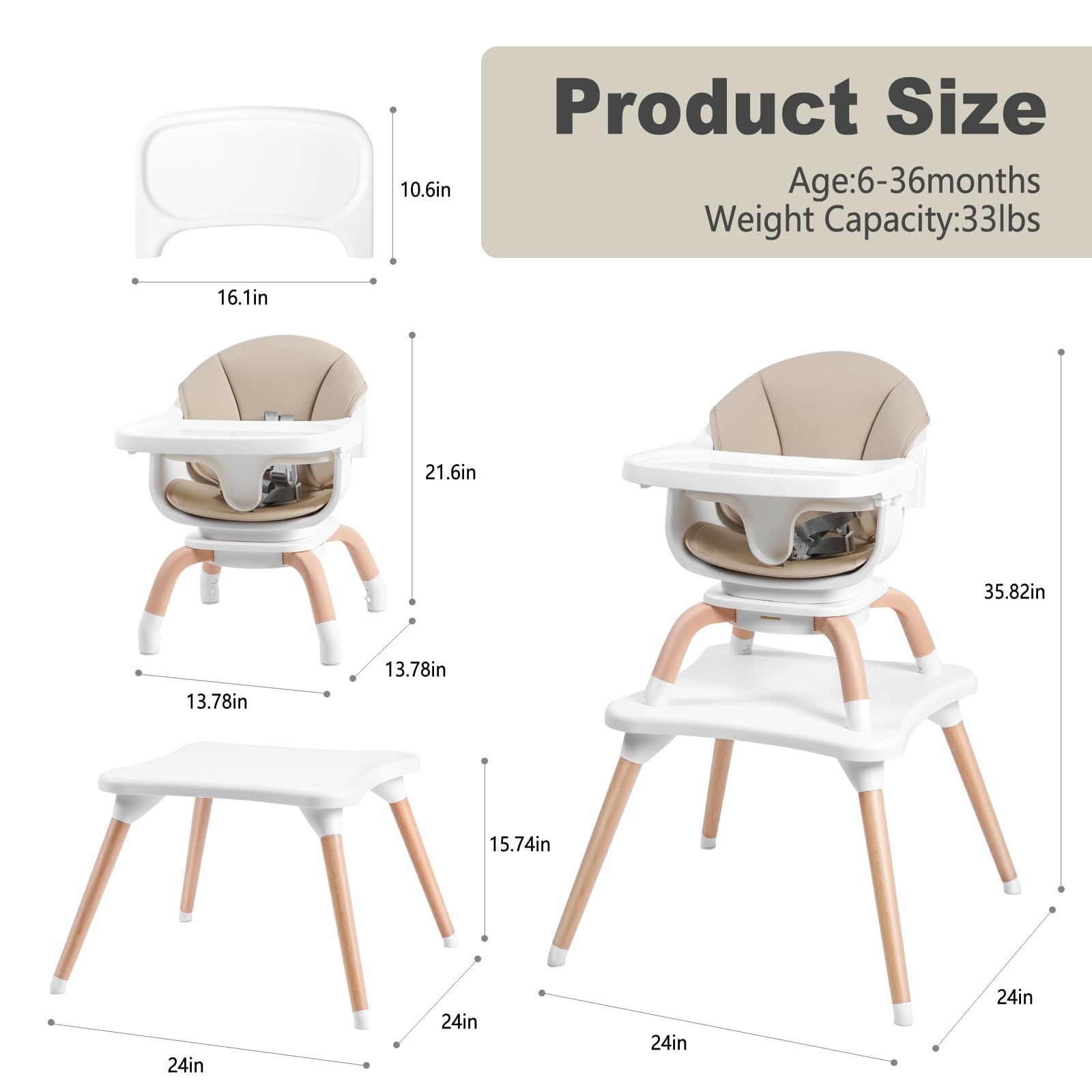 Komcot baby high chair easy-clean tray simplifies cleanup after meals