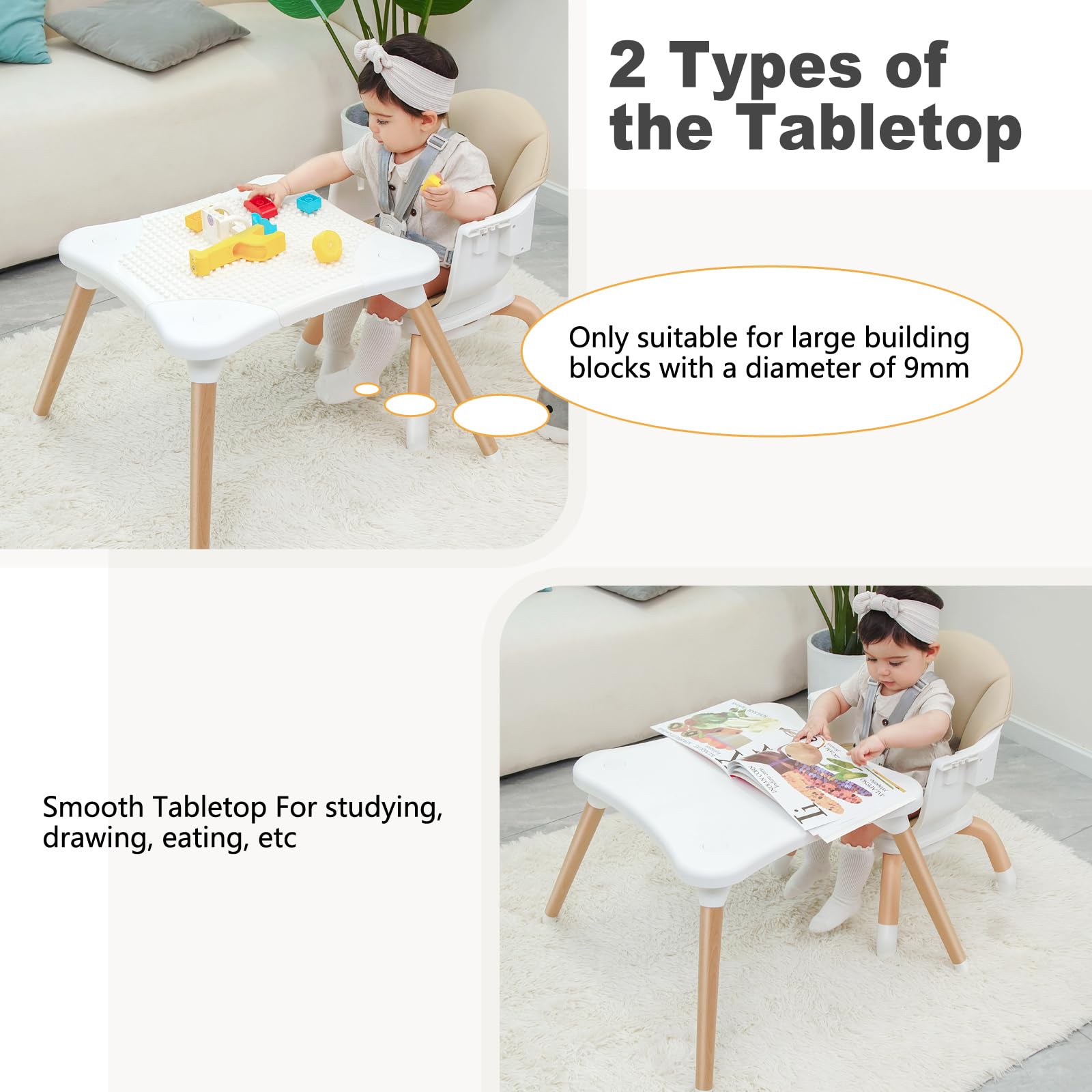 Komcot baby high chair stable pyramid base with anti-slip feet protects floors