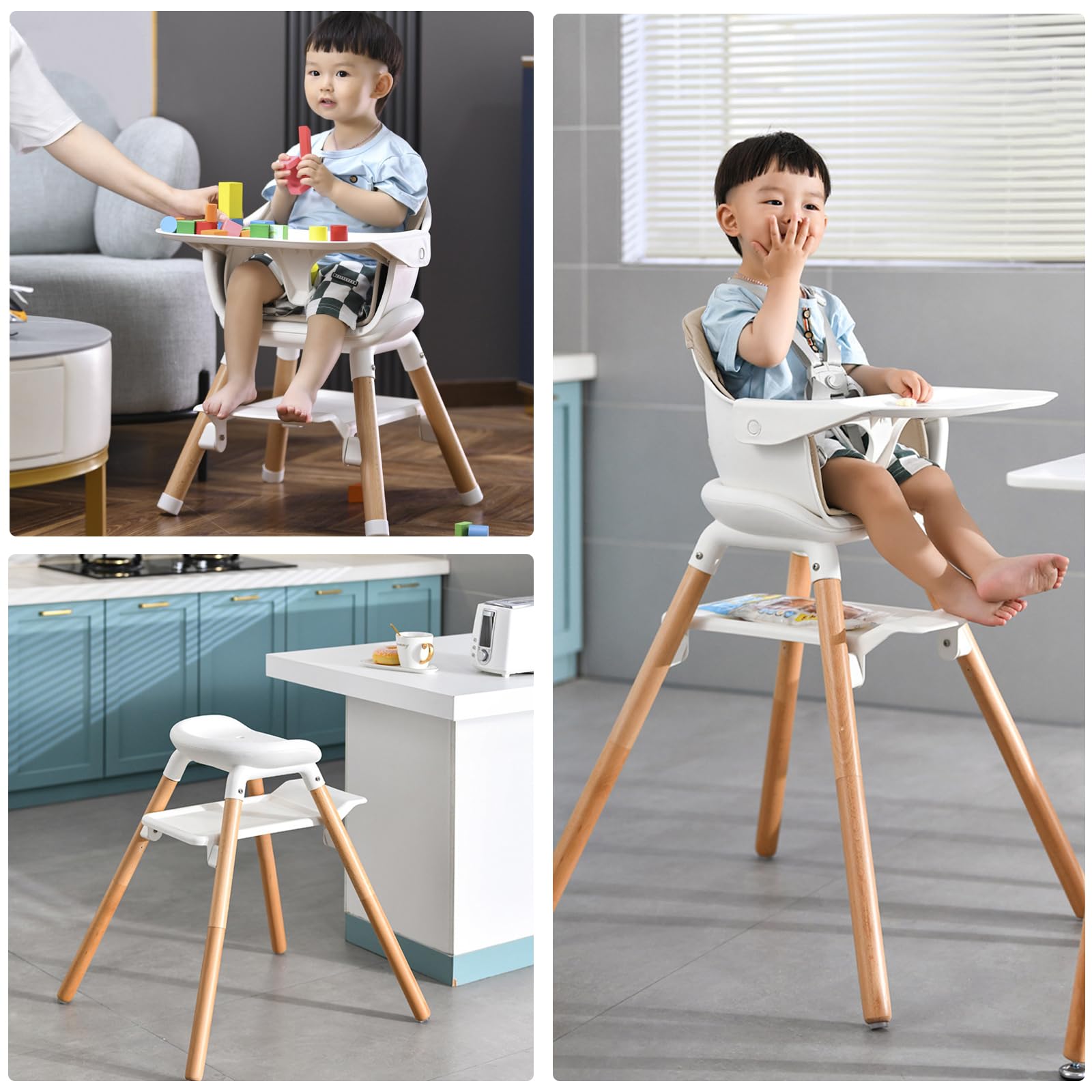 Komcot High Chair 5-point-harness adds secure seating during active feeding.