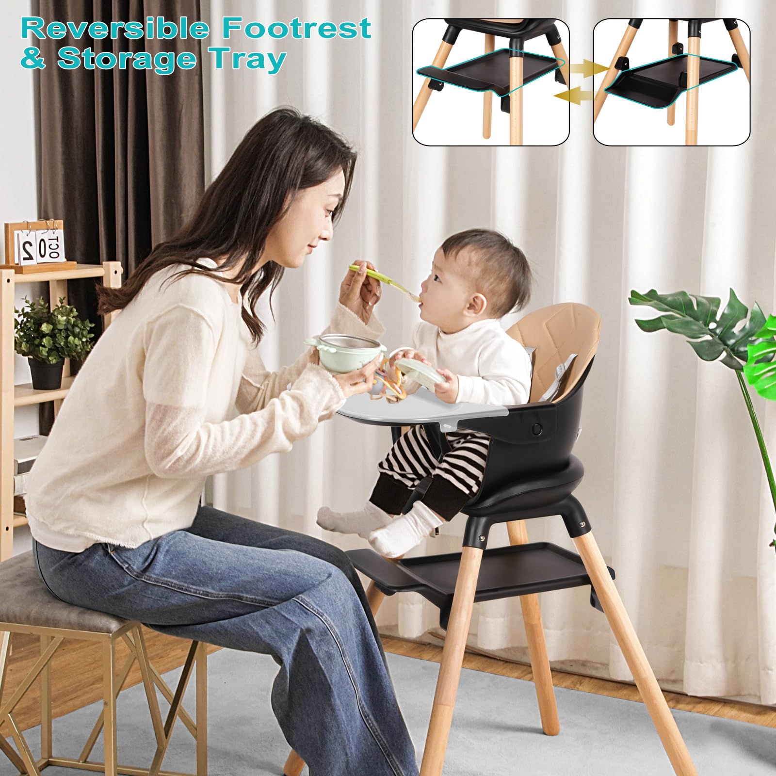 Komcot High Chair double trays in use for feeding and play