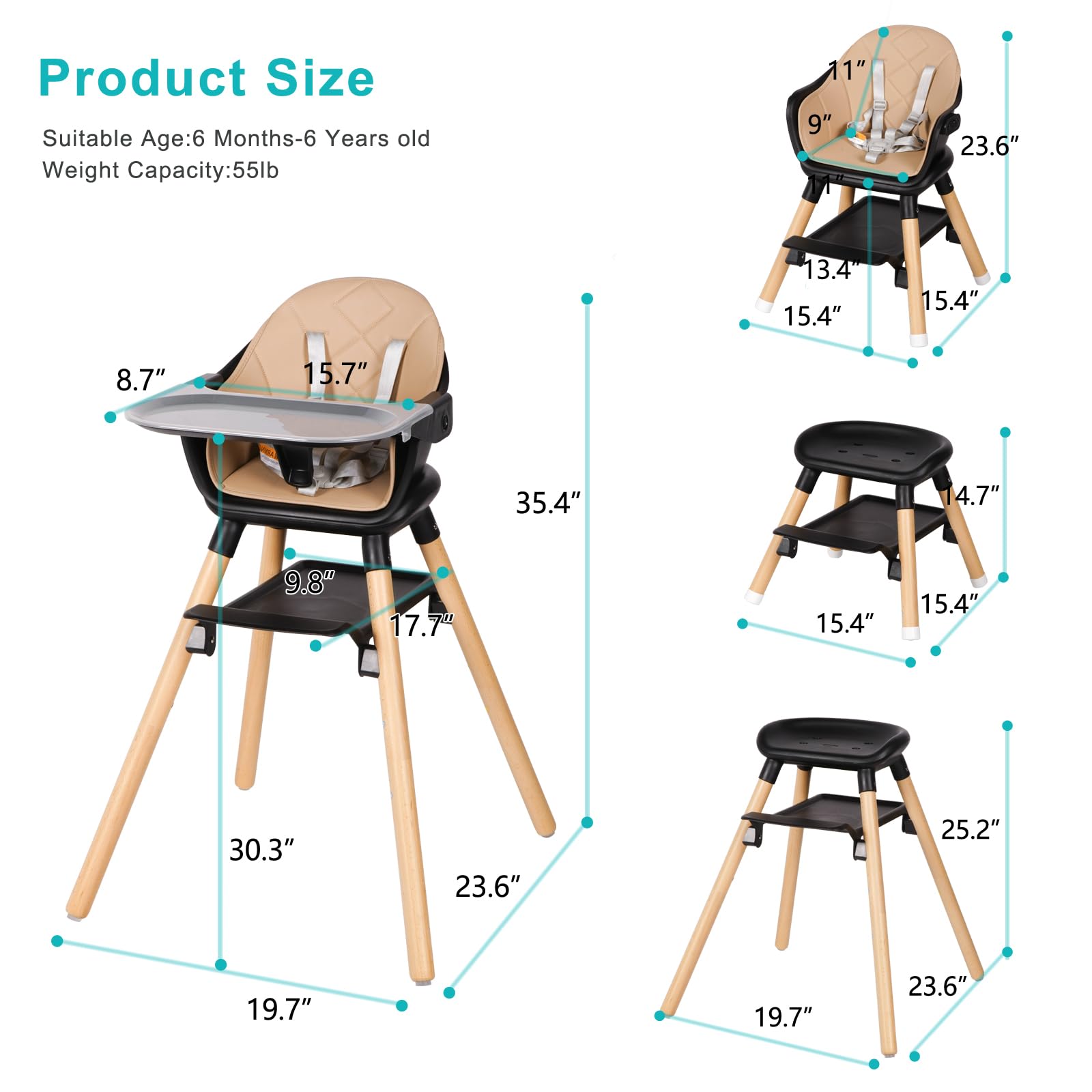 Komcot High Chair PU cushion, easy-clean and waterproof for quick wipes