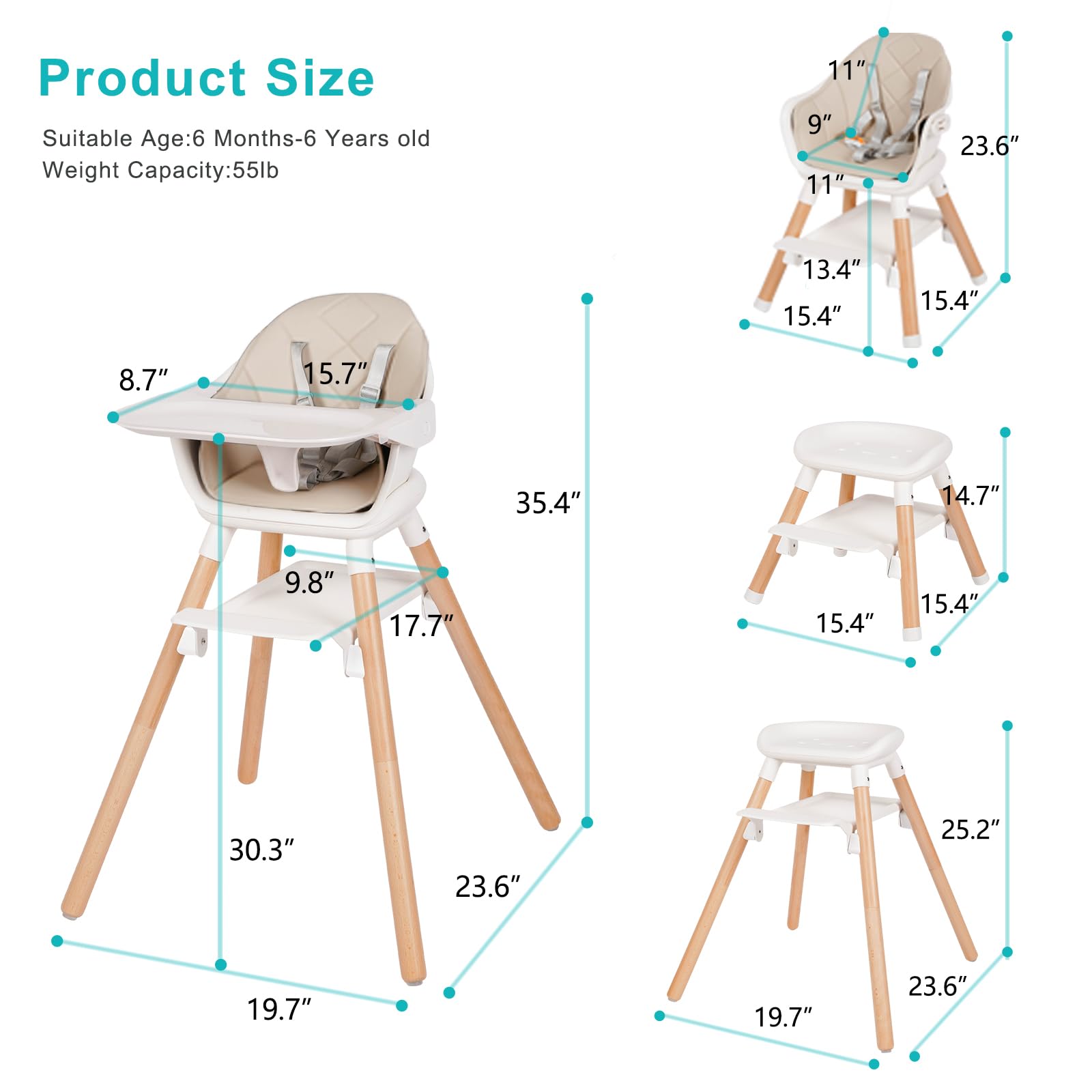 Komcot High Chair pu-leather-cushion-cleaning allows quick wipe-down after meals.