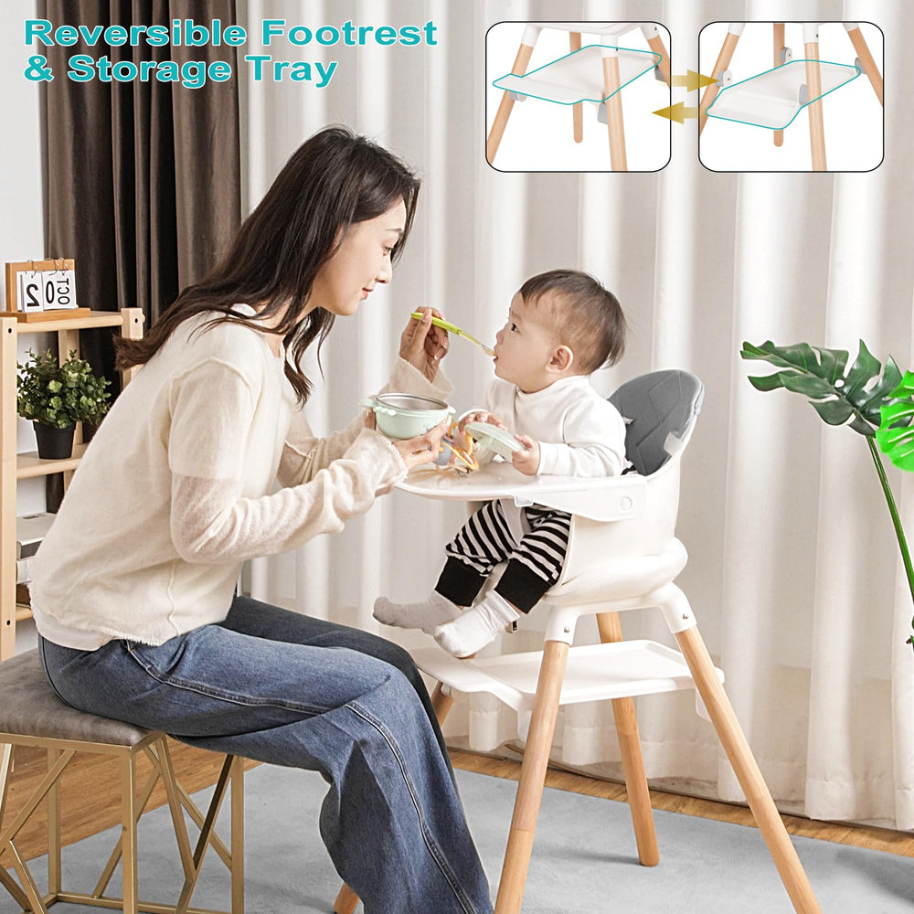 Komcot reversible footrest showing two heights and storage tray
