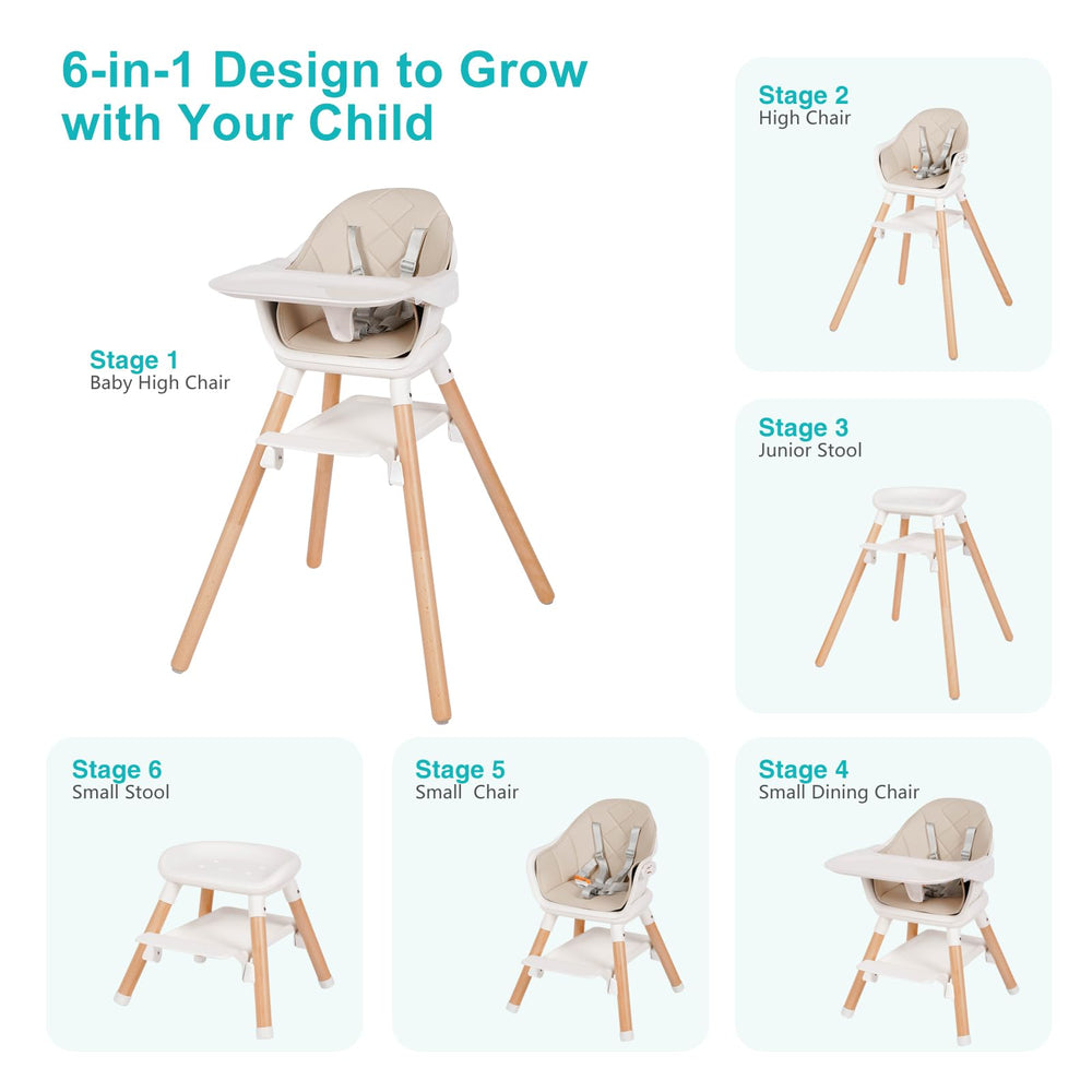 Komcot High Chair reversible-footrest shows two height options for growing babies.